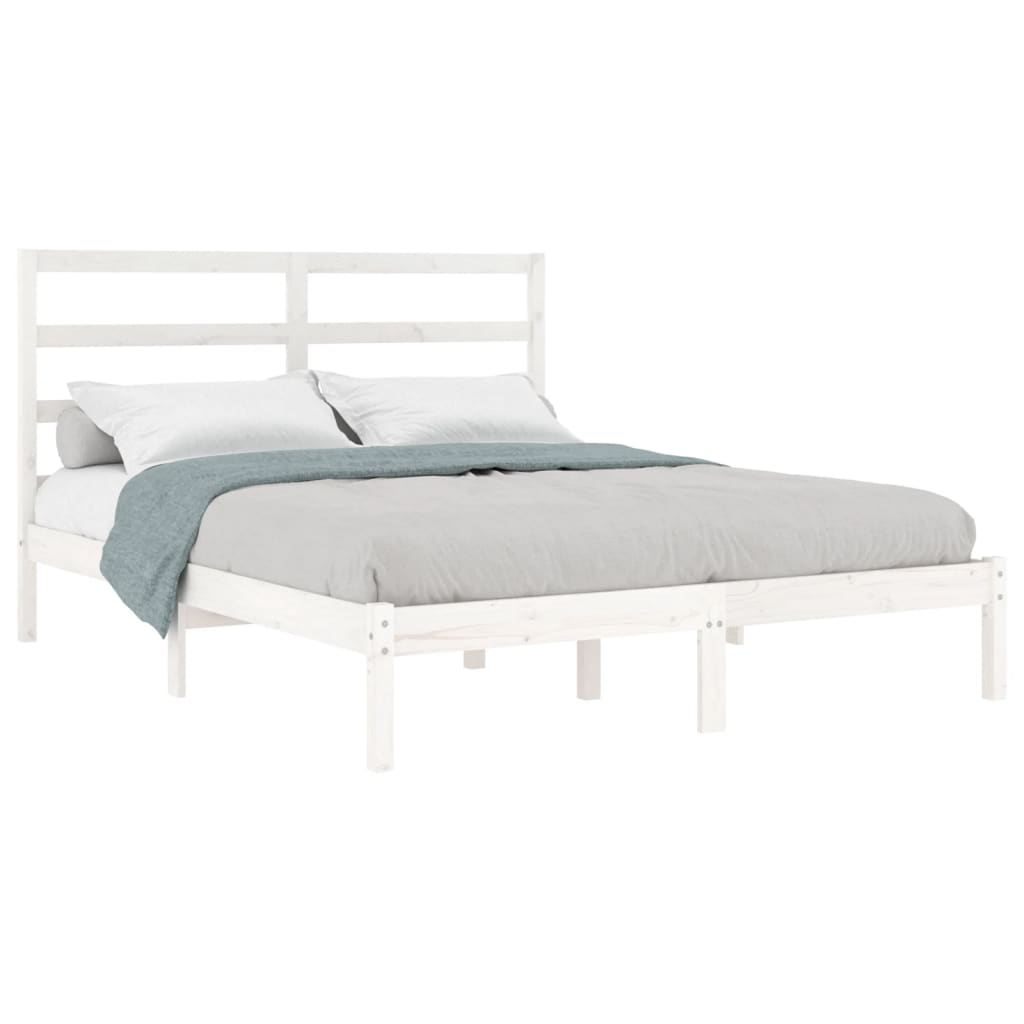 Cadre de lit sans matelas blanc 140x190 cm bois de pin massif - XIOS