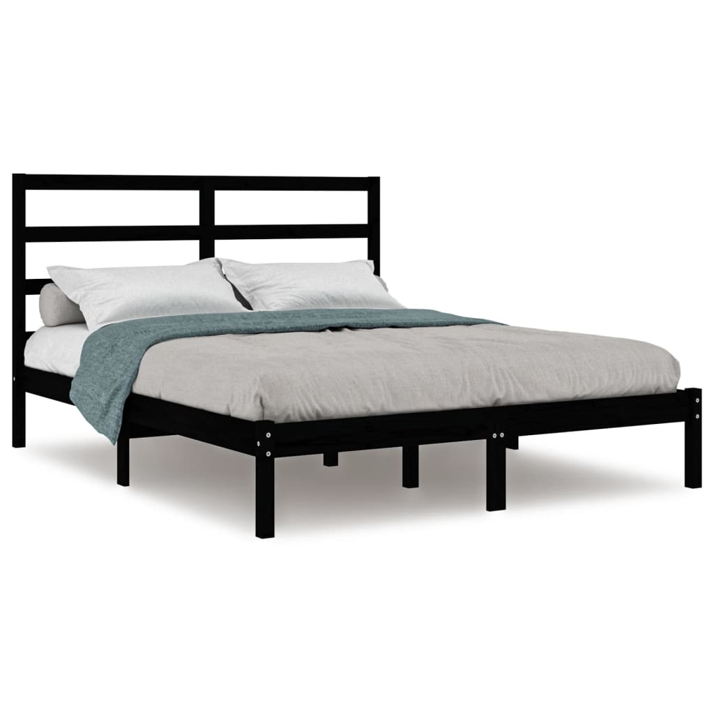 Cadre de lit sans matelas noir 140x190 cm bois de pin massif - XIOS