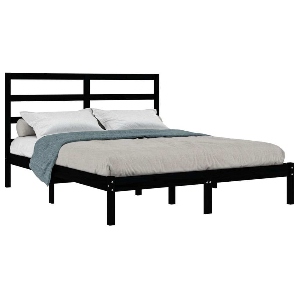 Cadre de lit sans matelas noir 140x190 cm bois de pin massif - XIOS