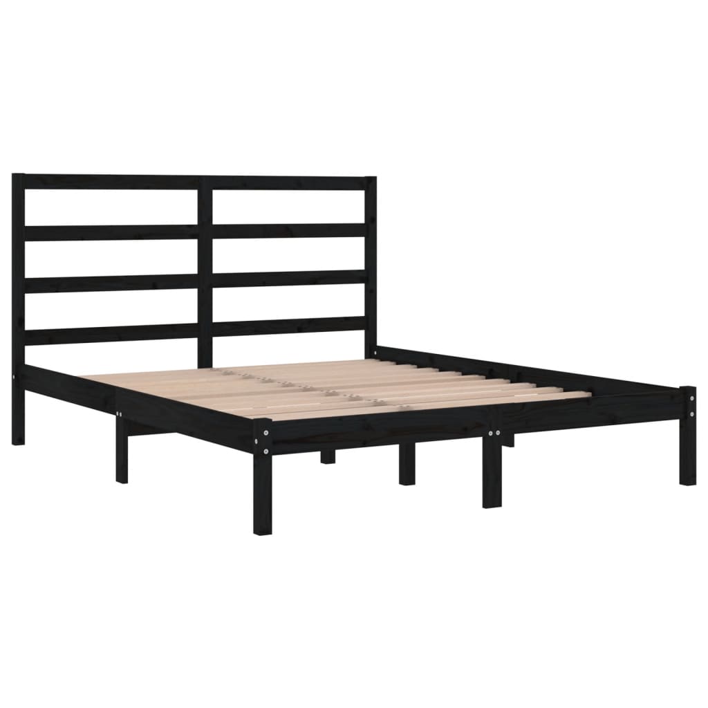 Cadre de lit sans matelas noir 140x190 cm bois de pin massif - XIOS