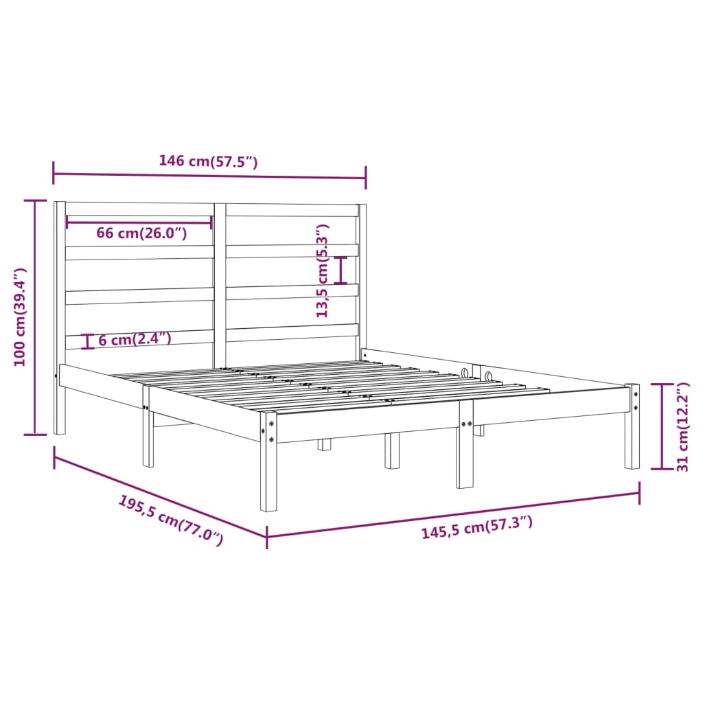 Cadre de lit sans matelas noir 140x190 cm bois de pin massif - XIOS
