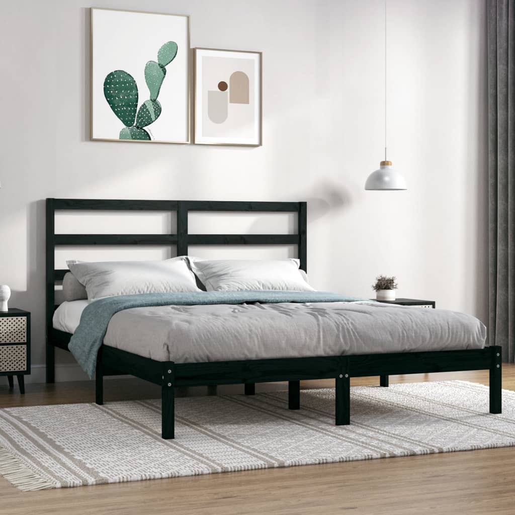 Cadre de lit sans matelas noir 140x190 cm bois de pin massif - XIOS