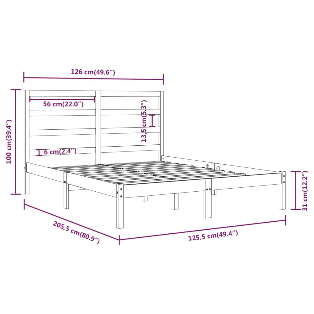 Cadre de lit sans matelas 120x200 cm bois de pin massif - XIOS