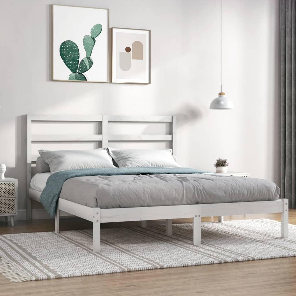 Cadre de lit sans matelas blanc 160x200 cm bois de pin massif - XIOS