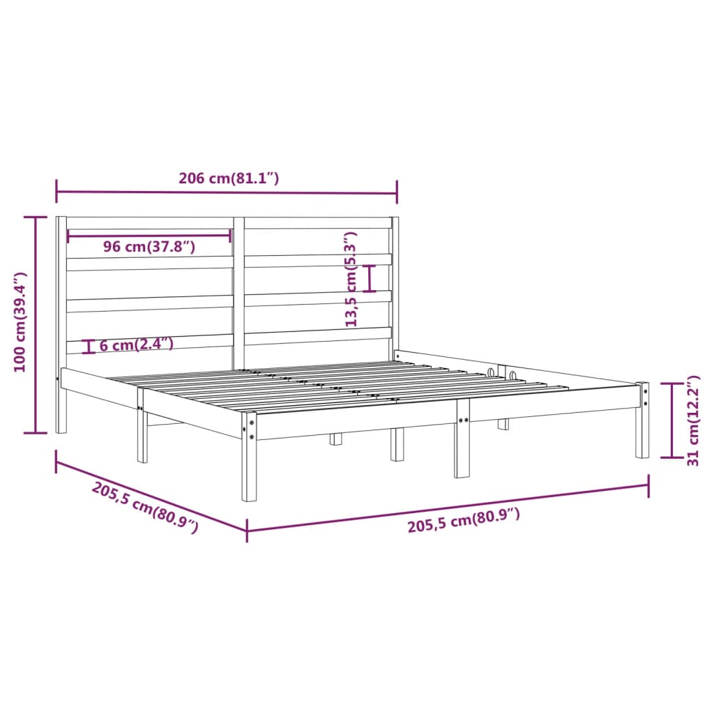 Cadre de lit sans matelas blanc 200x200 cm bois massif de pin - XIOS