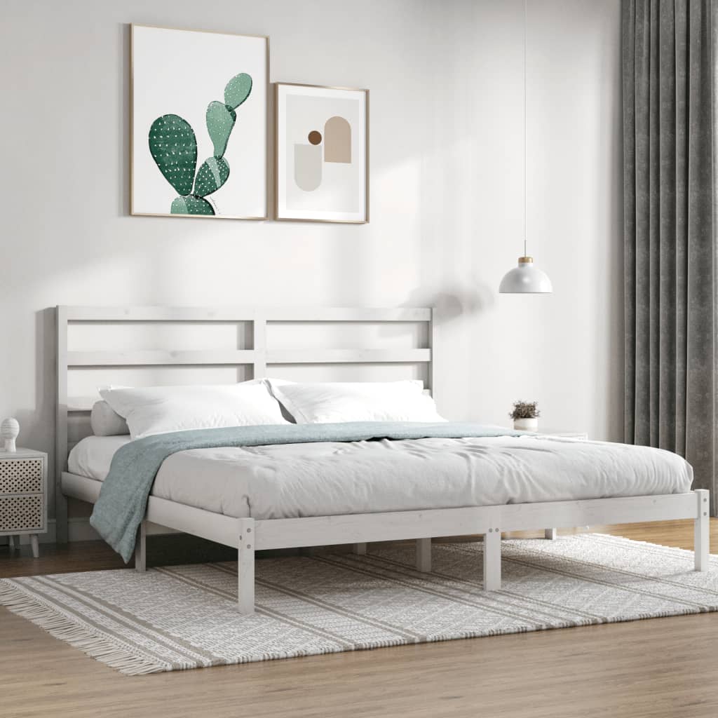 Cadre de lit sans matelas blanc 200x200 cm bois massif de pin - XIOS