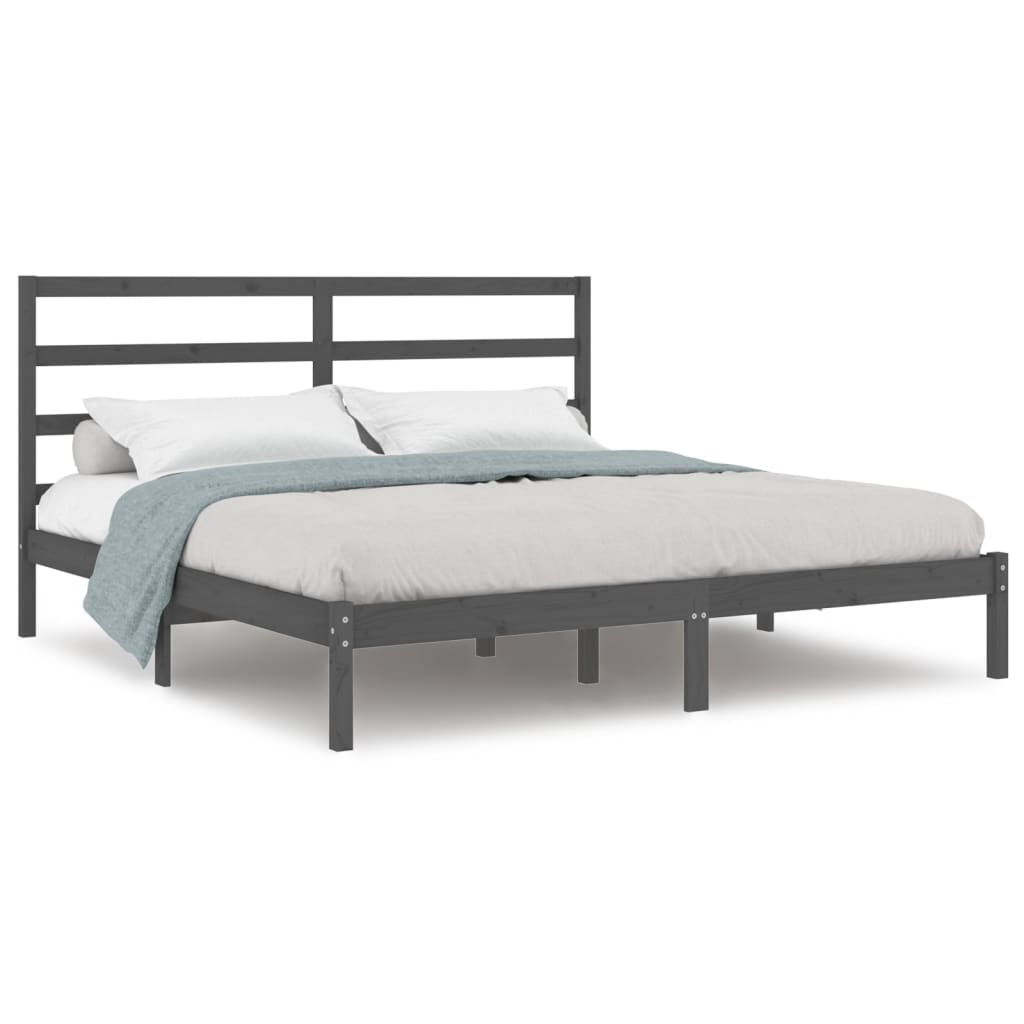 Cadre de lit sans matelas gris 200x200 cm bois massif de pin - XIOS