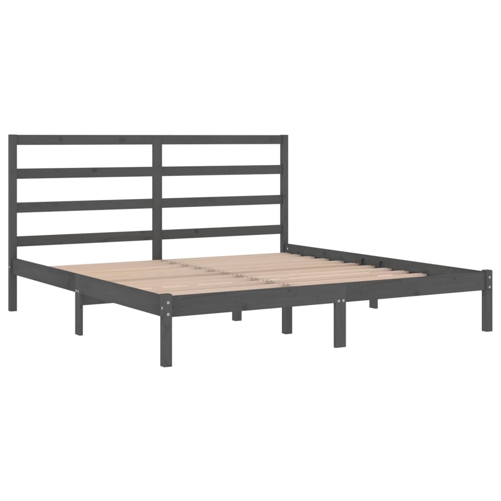Cadre de lit sans matelas gris 200x200 cm bois massif de pin - XIOS
