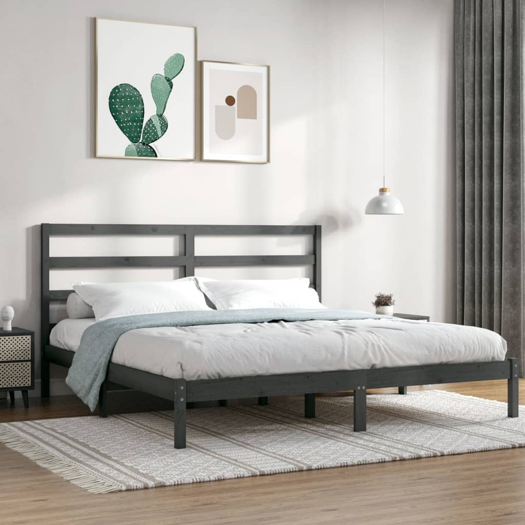 Cadre de lit sans matelas gris 200x200 cm bois massif de pin - XIOS