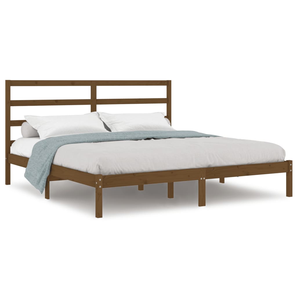 Cadre de lit sans matelas marron miel 200x200cm bois pin massif - XIOS