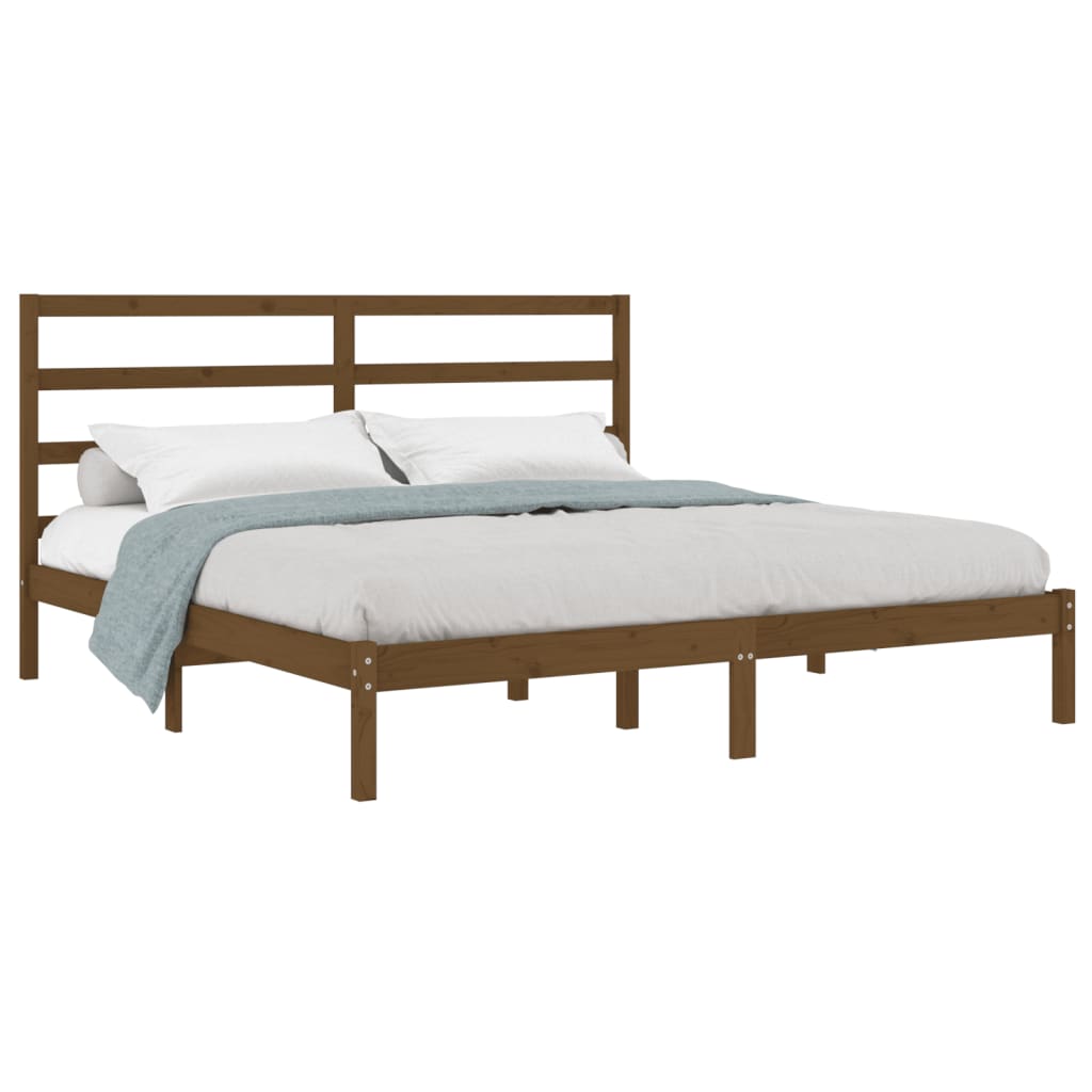 Cadre de lit sans matelas marron miel 200x200cm bois pin massif - XIOS