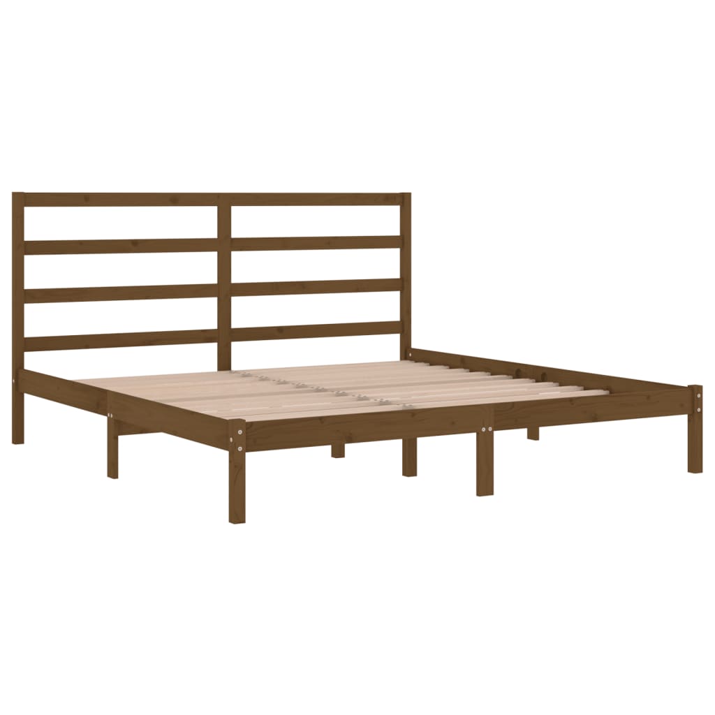 Cadre de lit sans matelas marron miel 200x200cm bois pin massif - XIOS