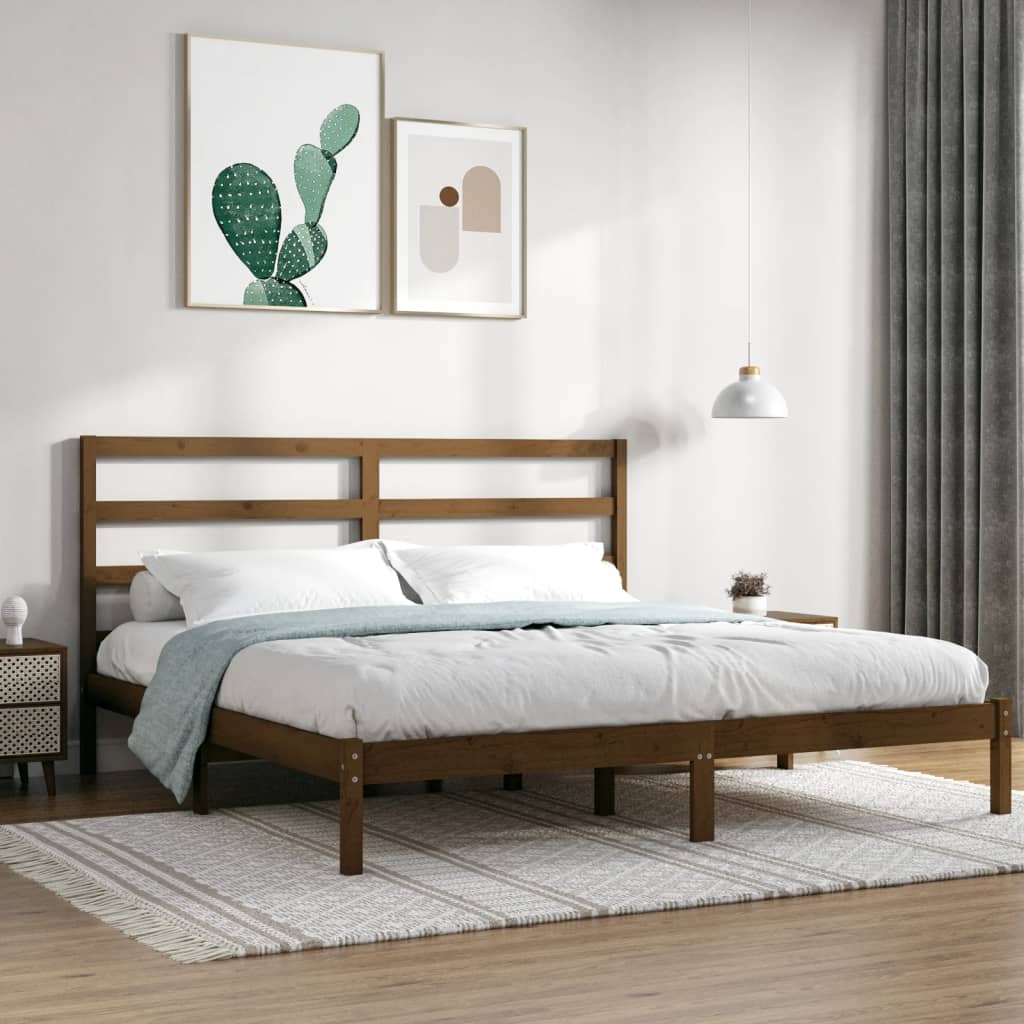 Cadre de lit sans matelas marron miel 200x200cm bois pin massif - XIOS