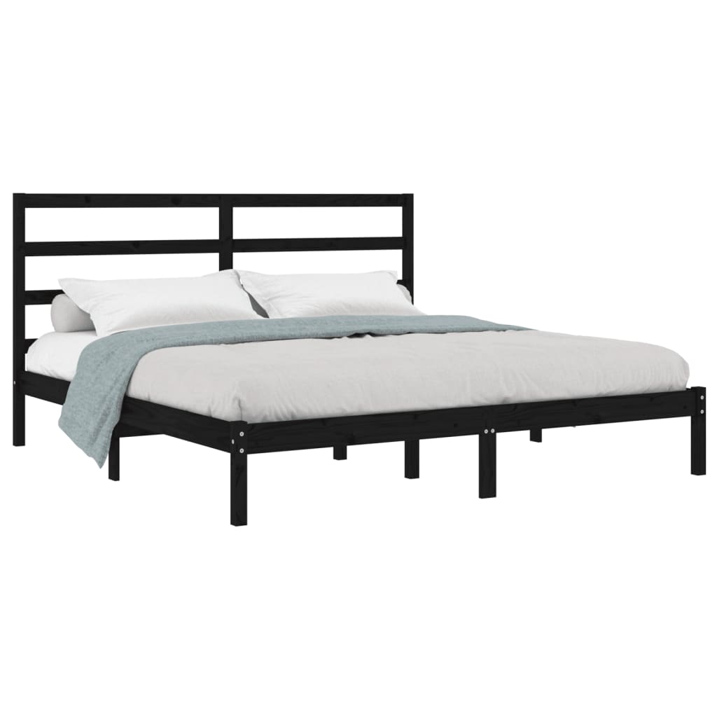 Cadre de lit sans matelas noir 200x200 cm bois massif de pin - XIOS