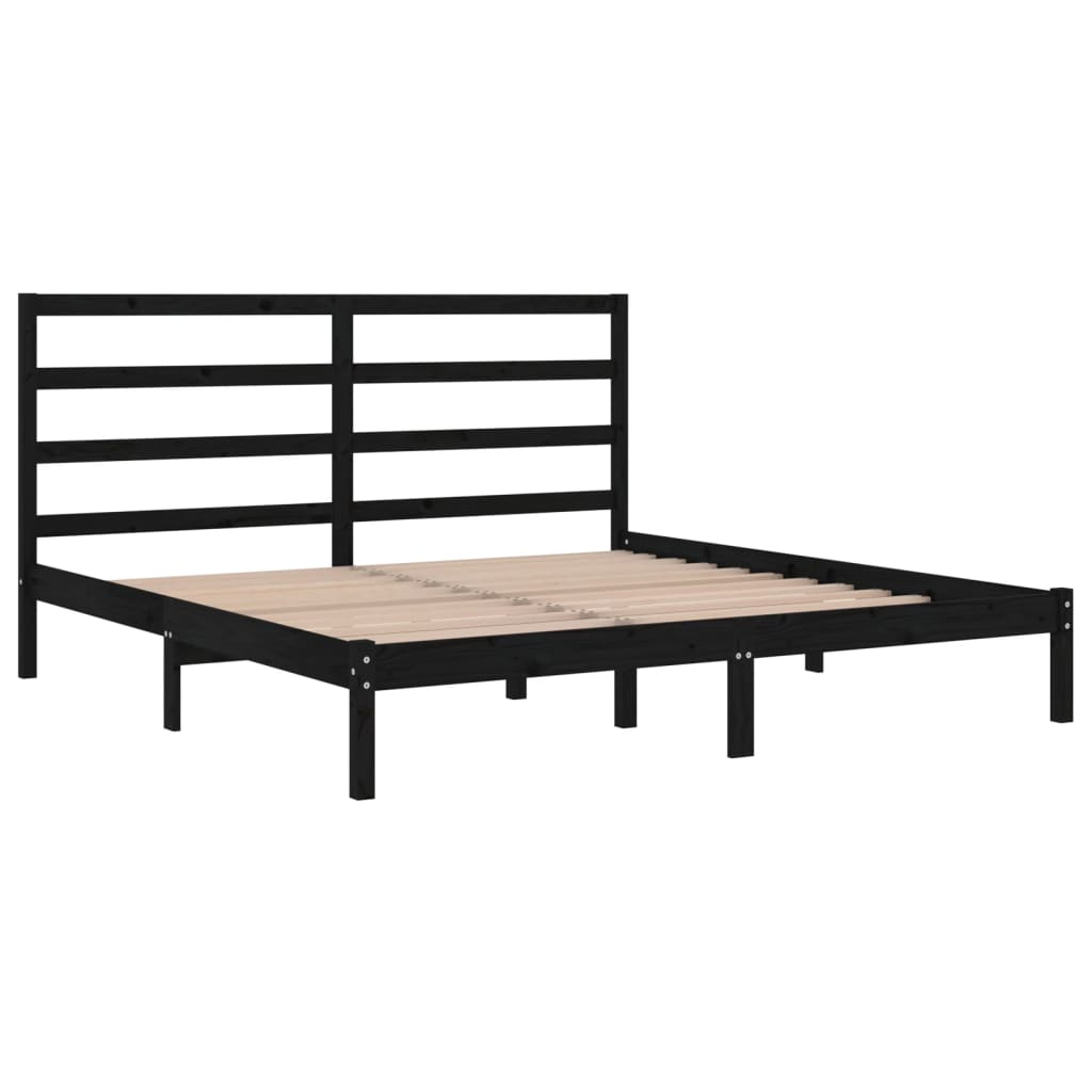 Cadre de lit sans matelas noir 200x200 cm bois massif de pin - XIOS