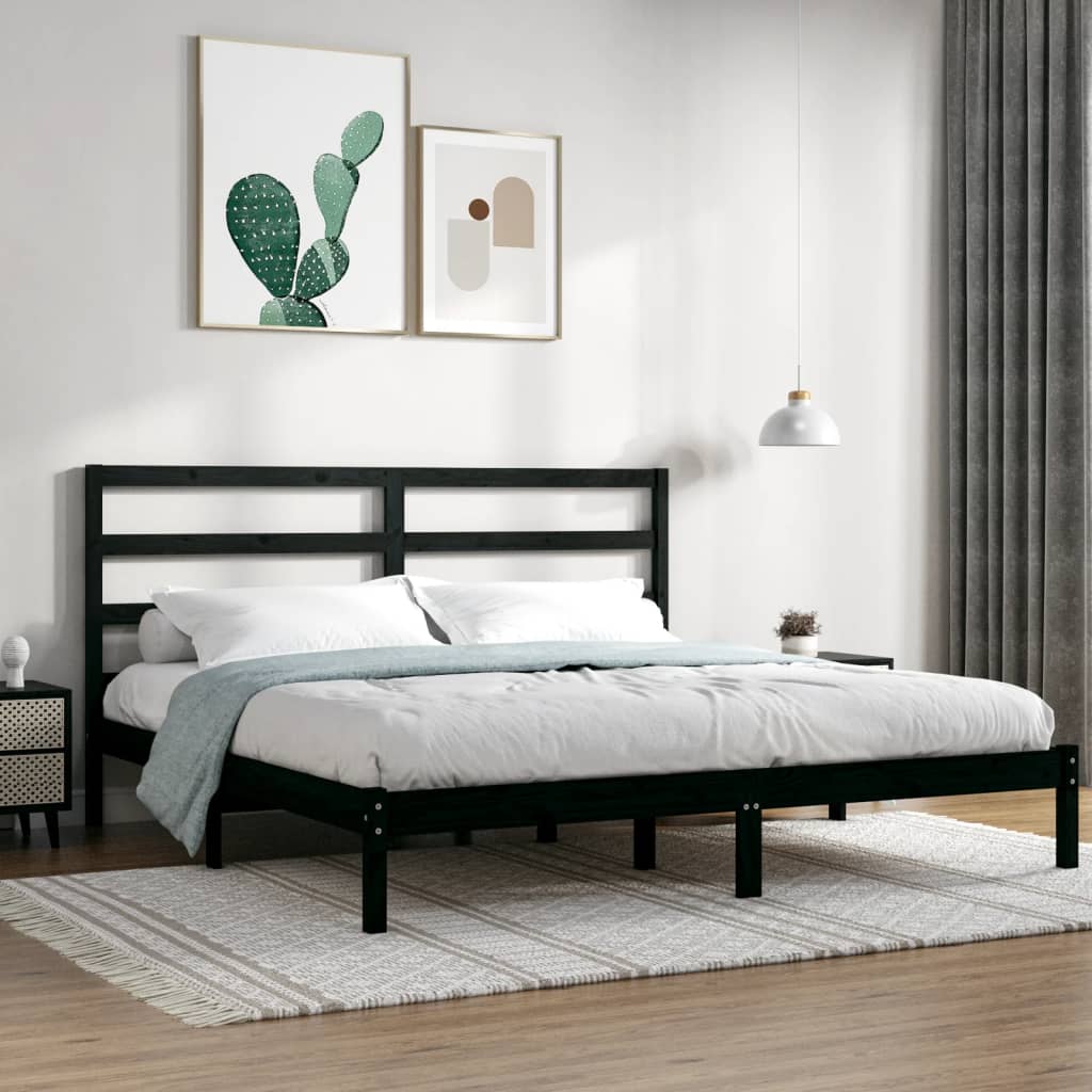 Cadre de lit sans matelas noir 200x200 cm bois massif de pin - XIOS
