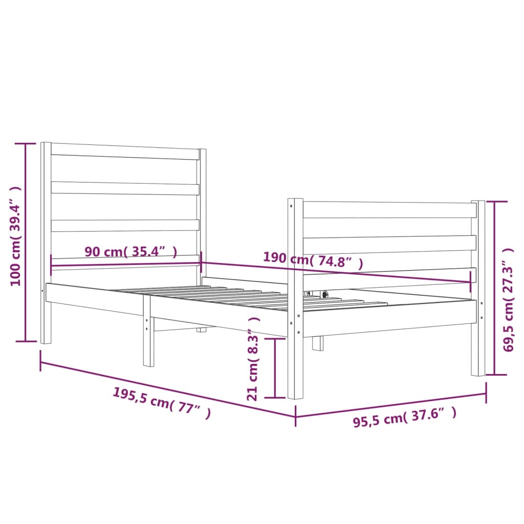 Cadre de lit sans matelas bois de pin massif 90x190 cm - XIOS