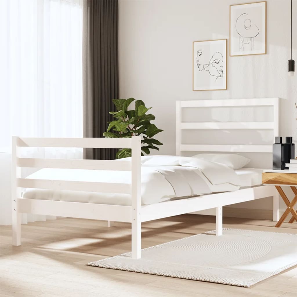 Cadre de lit sans matelas blanc bois de pin massif 90x190 cm