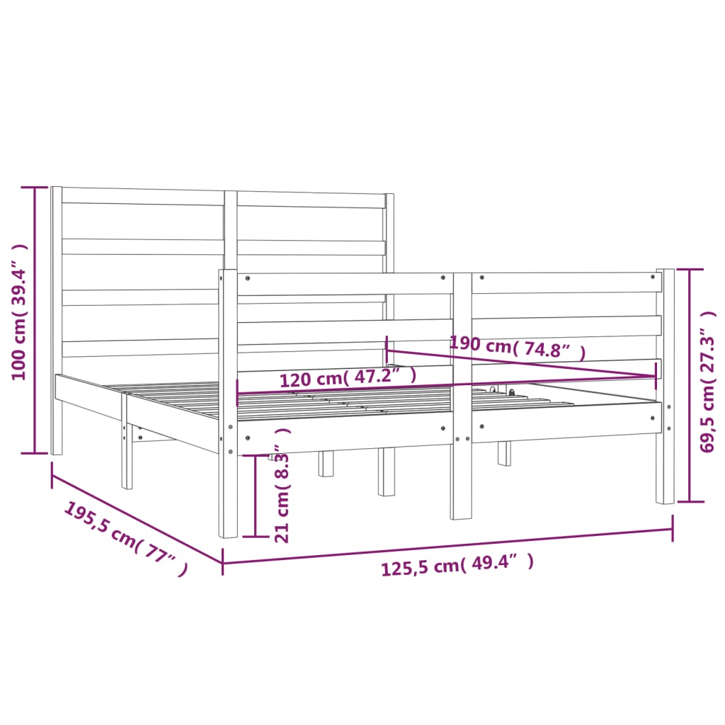 Cadre de lit sans matelas blanc bois de pin massif 120x190 cm - XIOS