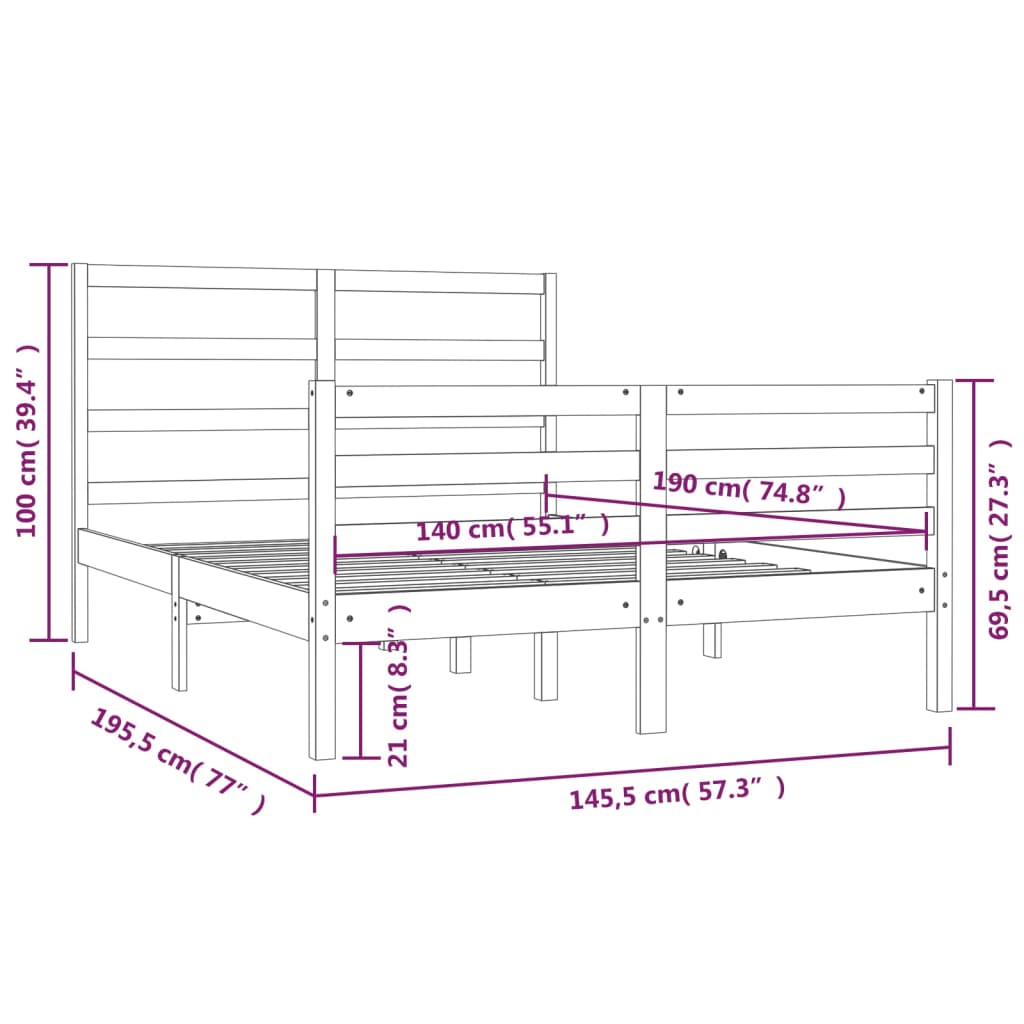 Cadre de lit sans matelas blanc bois de pin massif 140x190 cm - XIOS