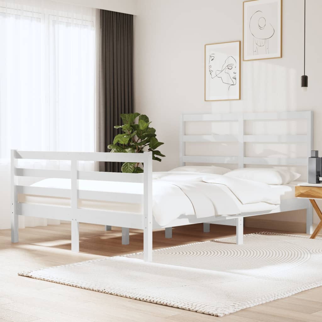 Cadre de lit sans matelas blanc bois de pin massif 140x190 cm - XIOS