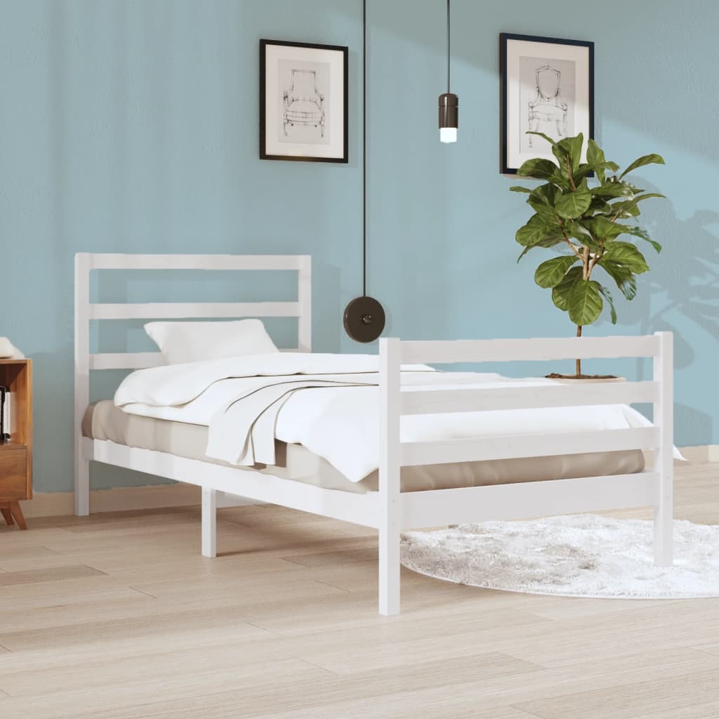 Cadre de lit sans matelas blanc bois de pin massif 90x200 cm - XIOS