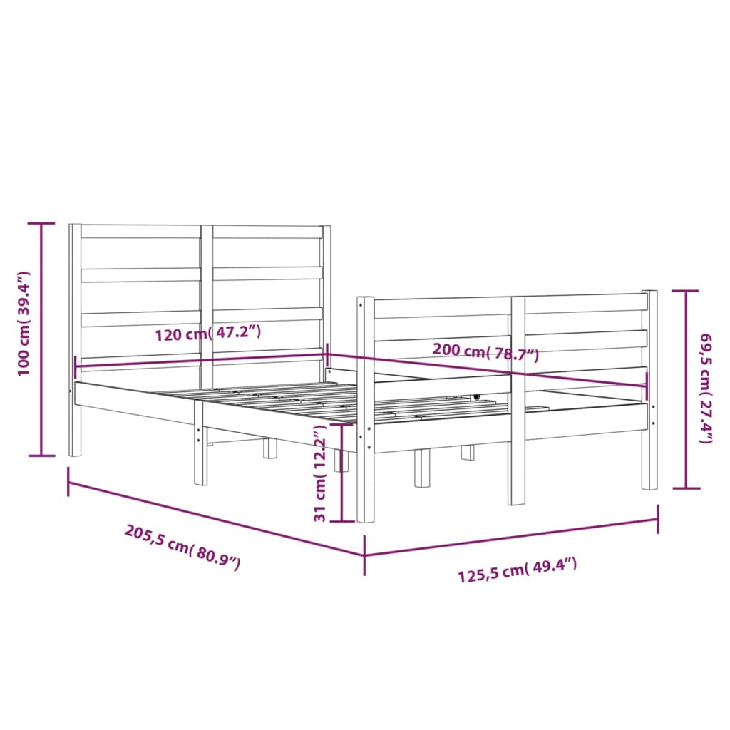 Cadre de lit sans matelas bois de pin massif 120x200 cm - XIOS