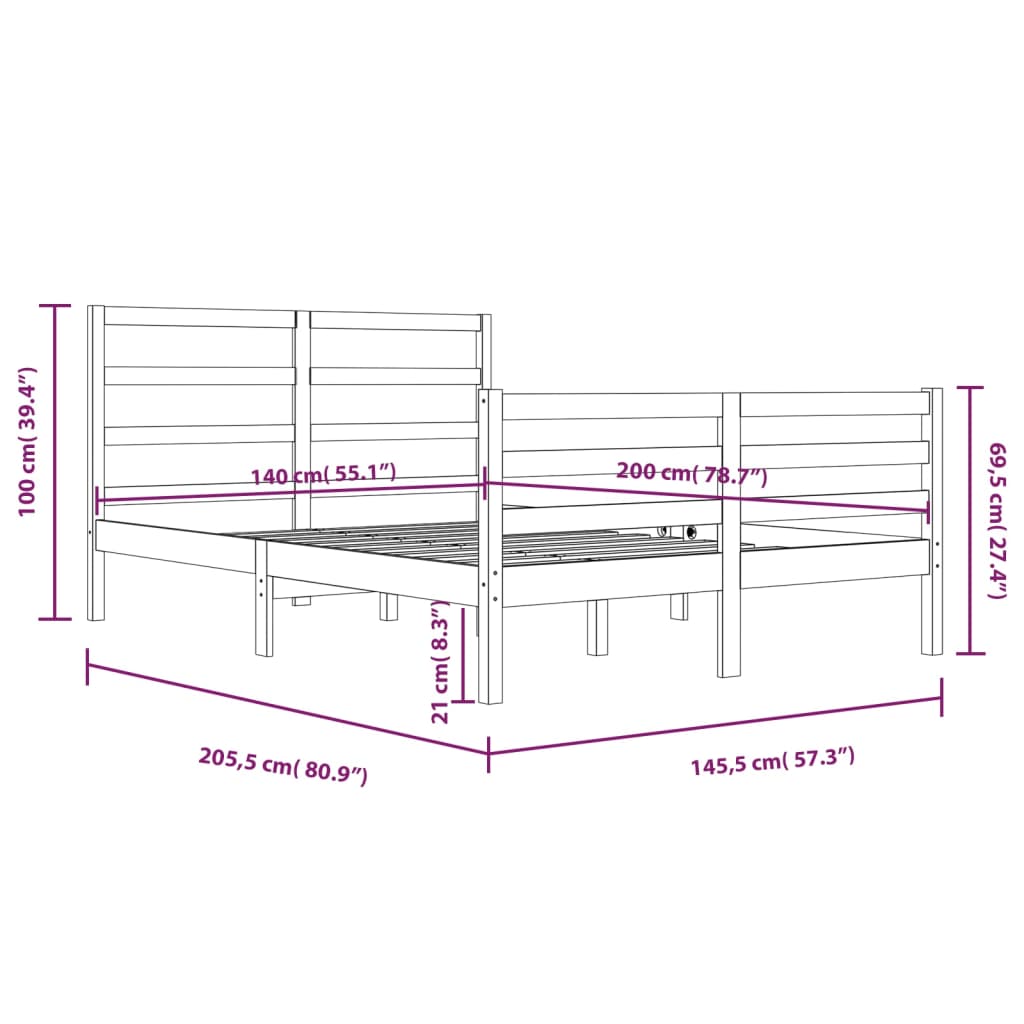 Cadre de lit sans matelas blanc bois de pin massif 140x200 cm - XIOS