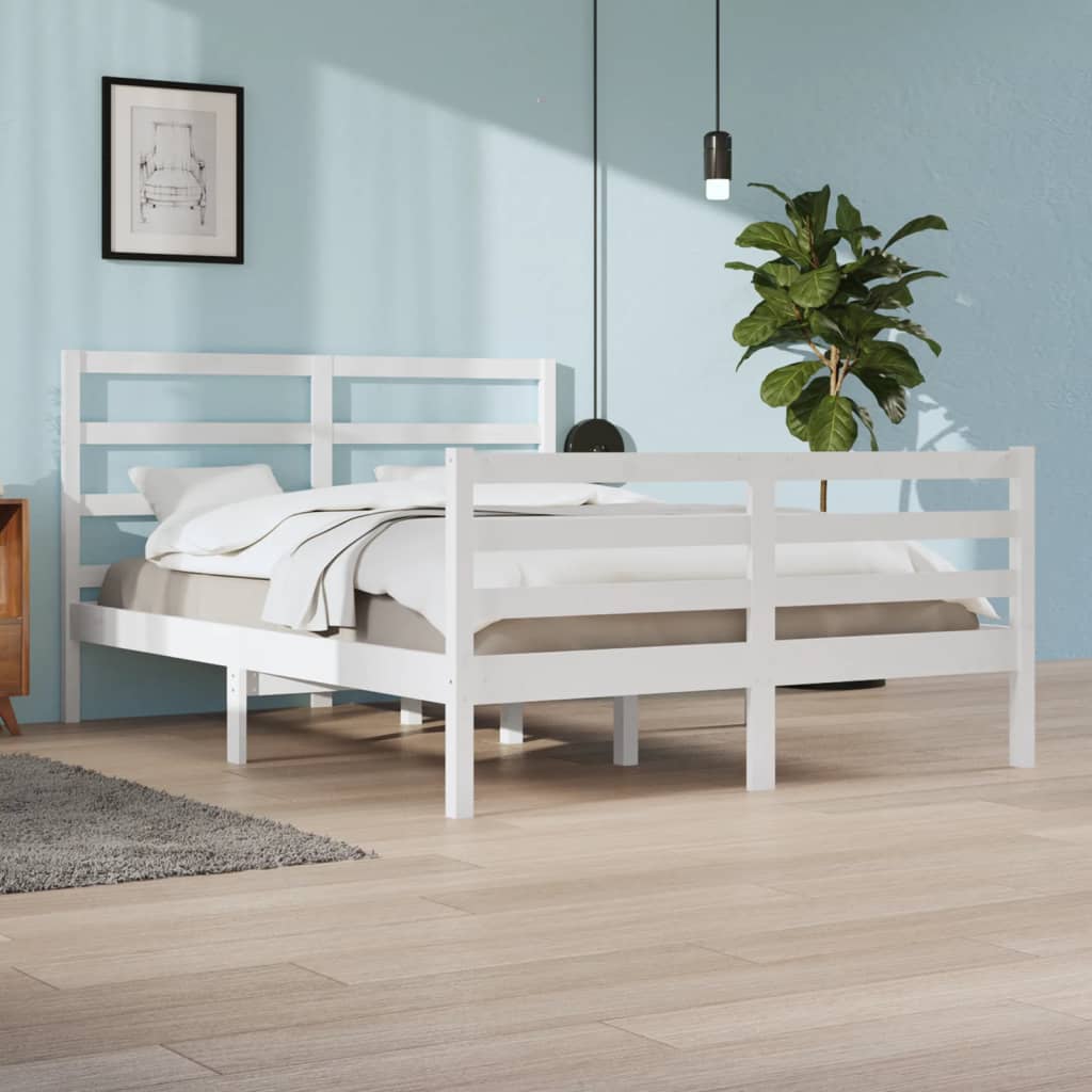 Cadre de lit sans matelas blanc bois de pin massif 160x200 cm - XIOS