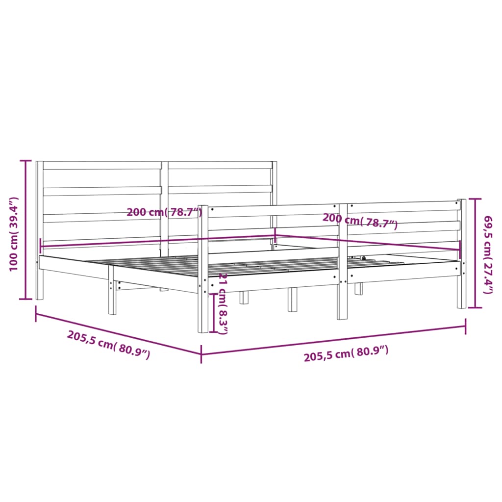 Cadre de lit sans matelas blanc bois massif de pin 200x200 cm - XIOS