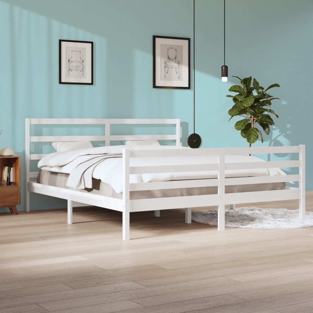 Cadre de lit sans matelas blanc bois massif de pin 200x200 cm - XIOS