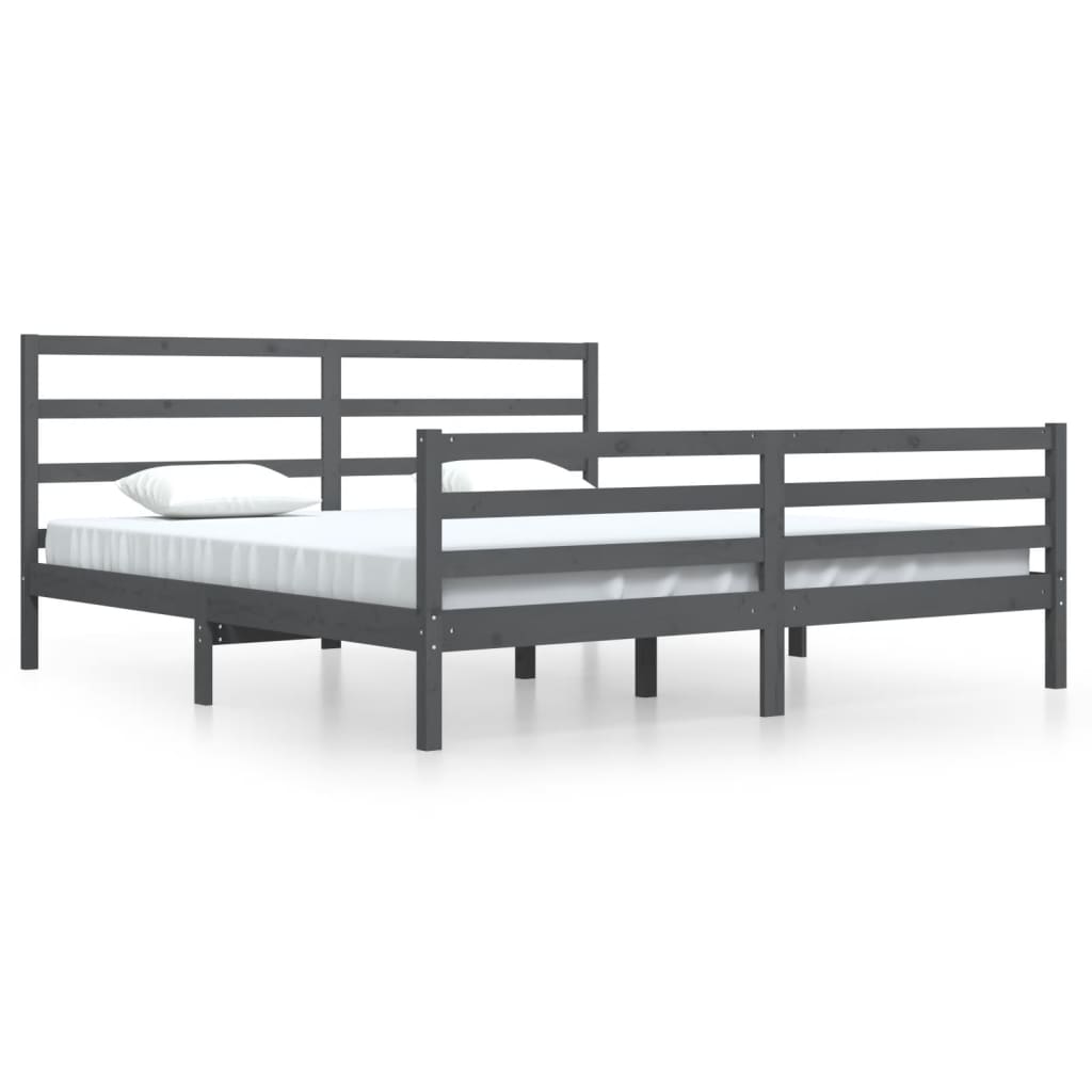 Cadre de lit sans matelas bois massif de pin gris 200x200 cm - XIOS