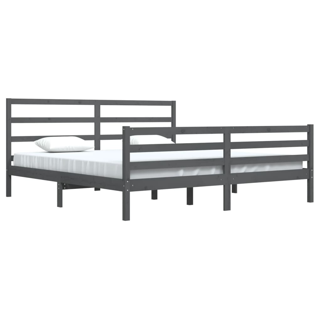 Cadre de lit sans matelas bois massif de pin gris 200x200 cm - XIOS