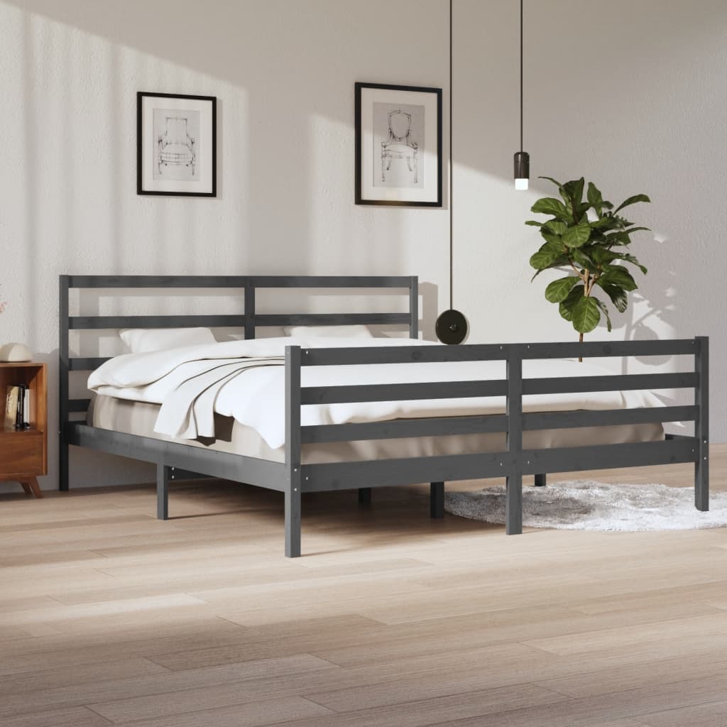 Cadre de lit sans matelas bois massif de pin gris 200x200 cm - XIOS