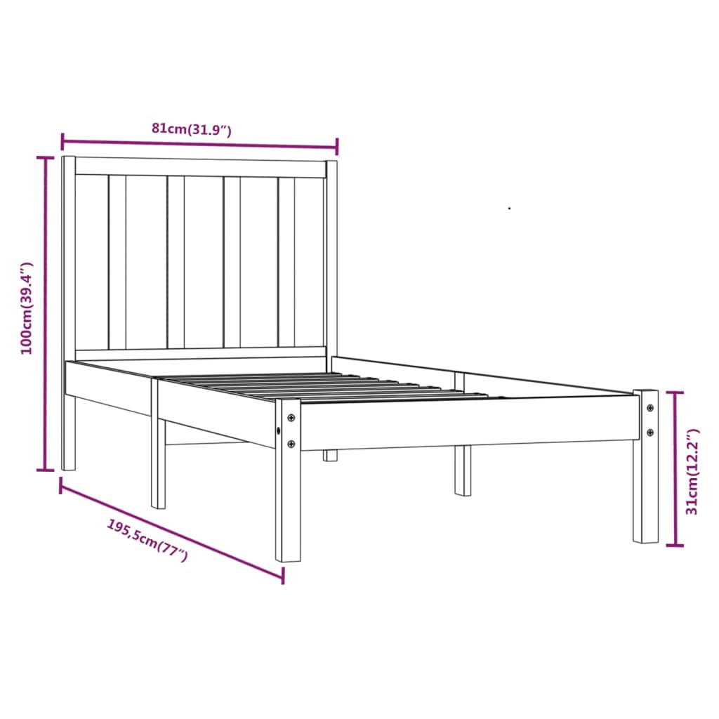 Cadre de lit sans matelas 75x190 cm bois de pin massif - XIOS