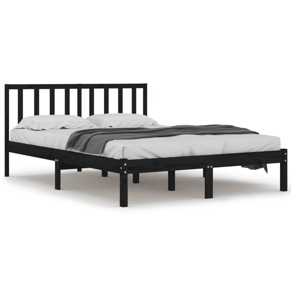 Cadre de lit sans matelas noir bois de pin massif - XIOS