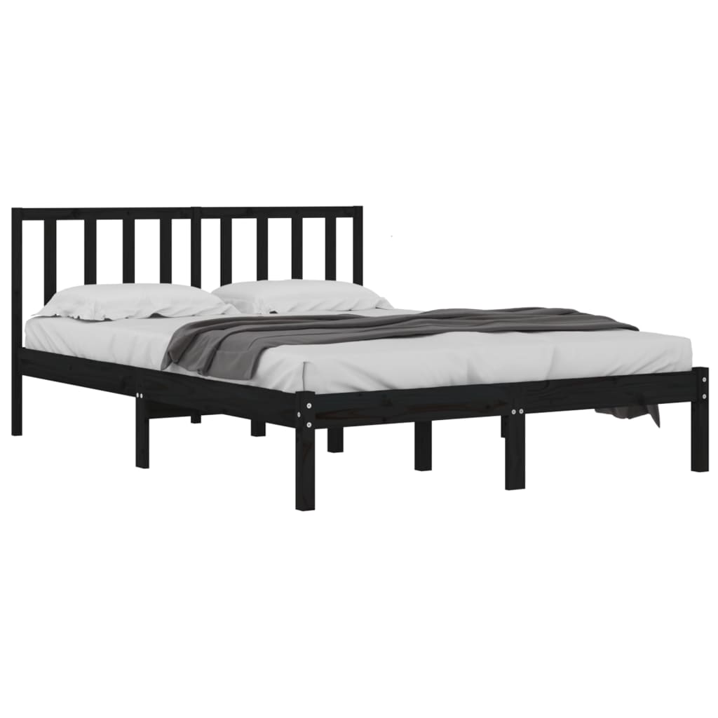 Cadre de lit sans matelas noir bois de pin massif - XIOS