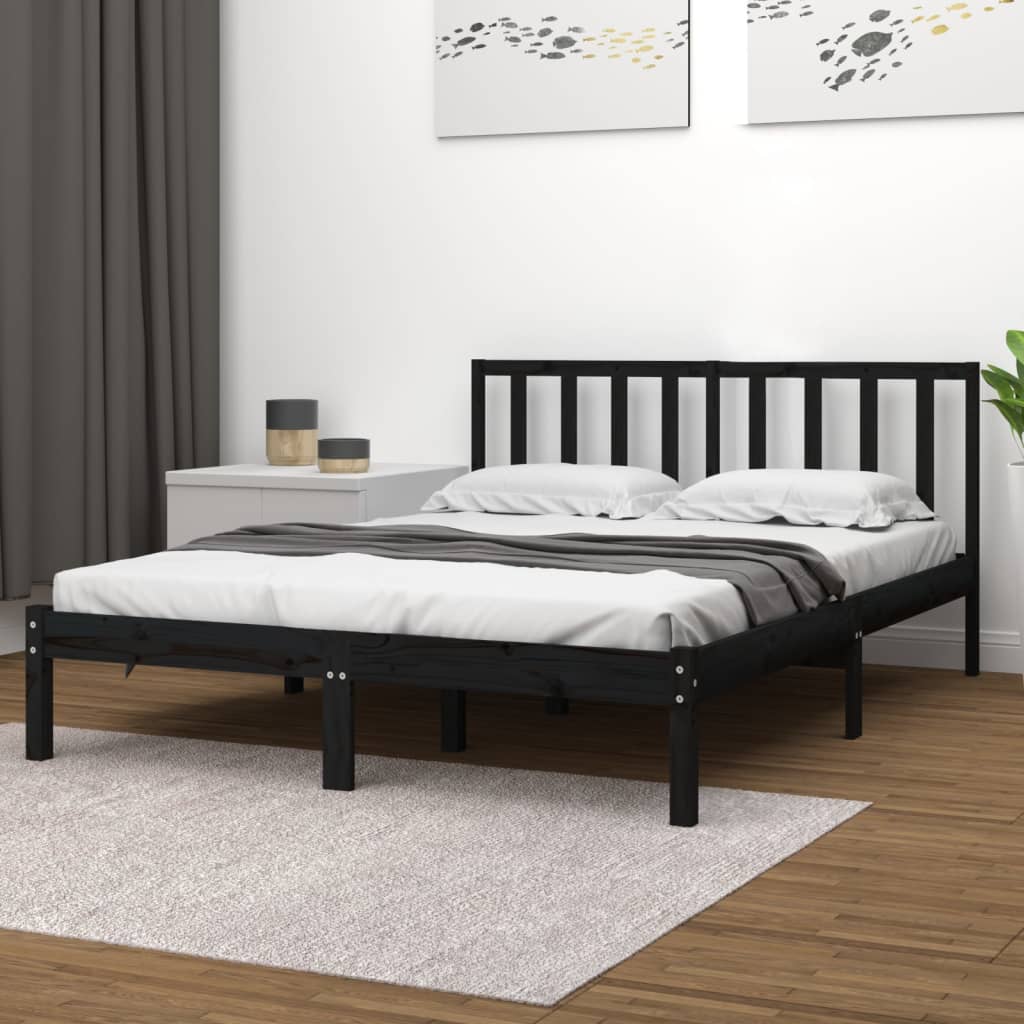 Cadre de lit sans matelas noir bois de pin massif - XIOS