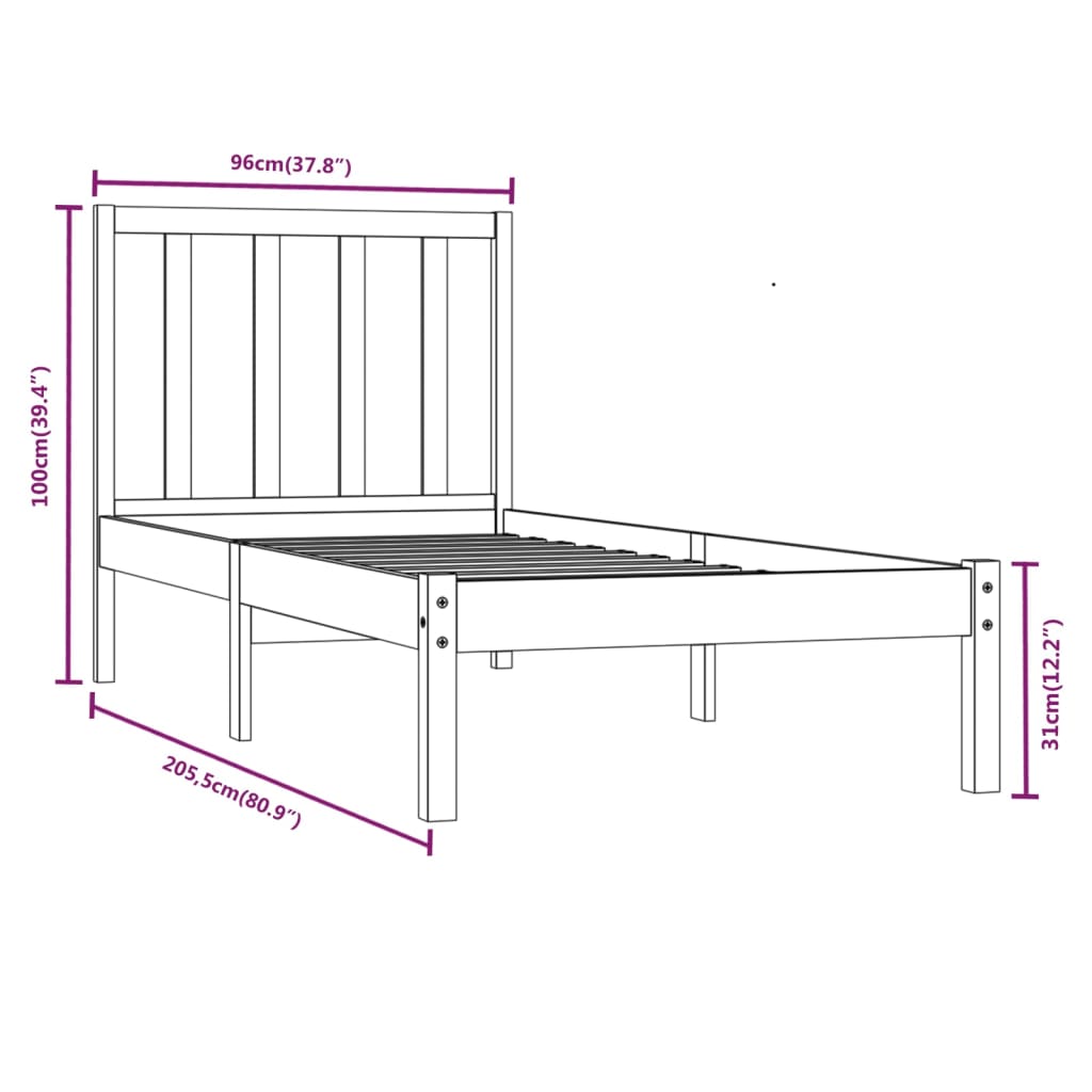 Cadre de lit sans matelas bois de pin massif 90x200 cm - XIOS