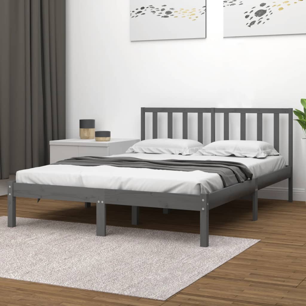 Cadre de lit sans matelas bois massif de pin gris 200x200 cm - XIOS