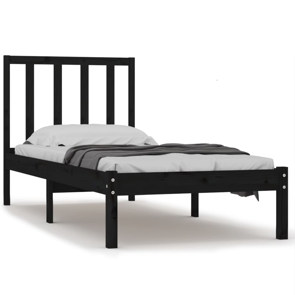 Cadre de lit sans matelas noir 75x190 cm bois de pin massif - XIOS