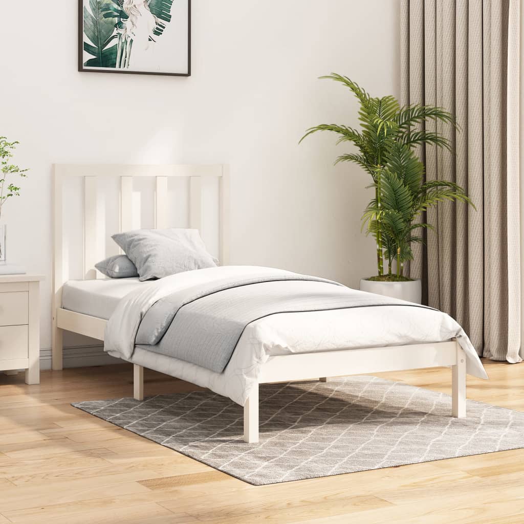 Cadre de lit sans matelas blanc bois de pin massif 75x190 cm - XIOS