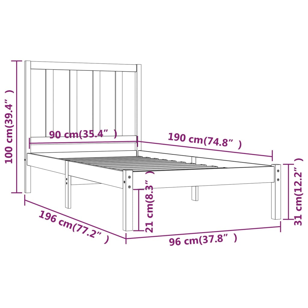 Cadre de lit sans matelas bois de pin massif 90x190 cm - XIOS