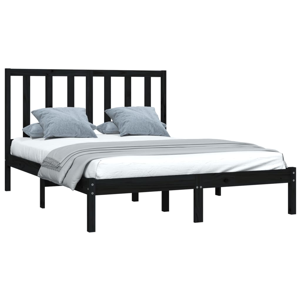 Cadre de lit sans matelas noir bois de pin massif 140x190 cm - XIOS