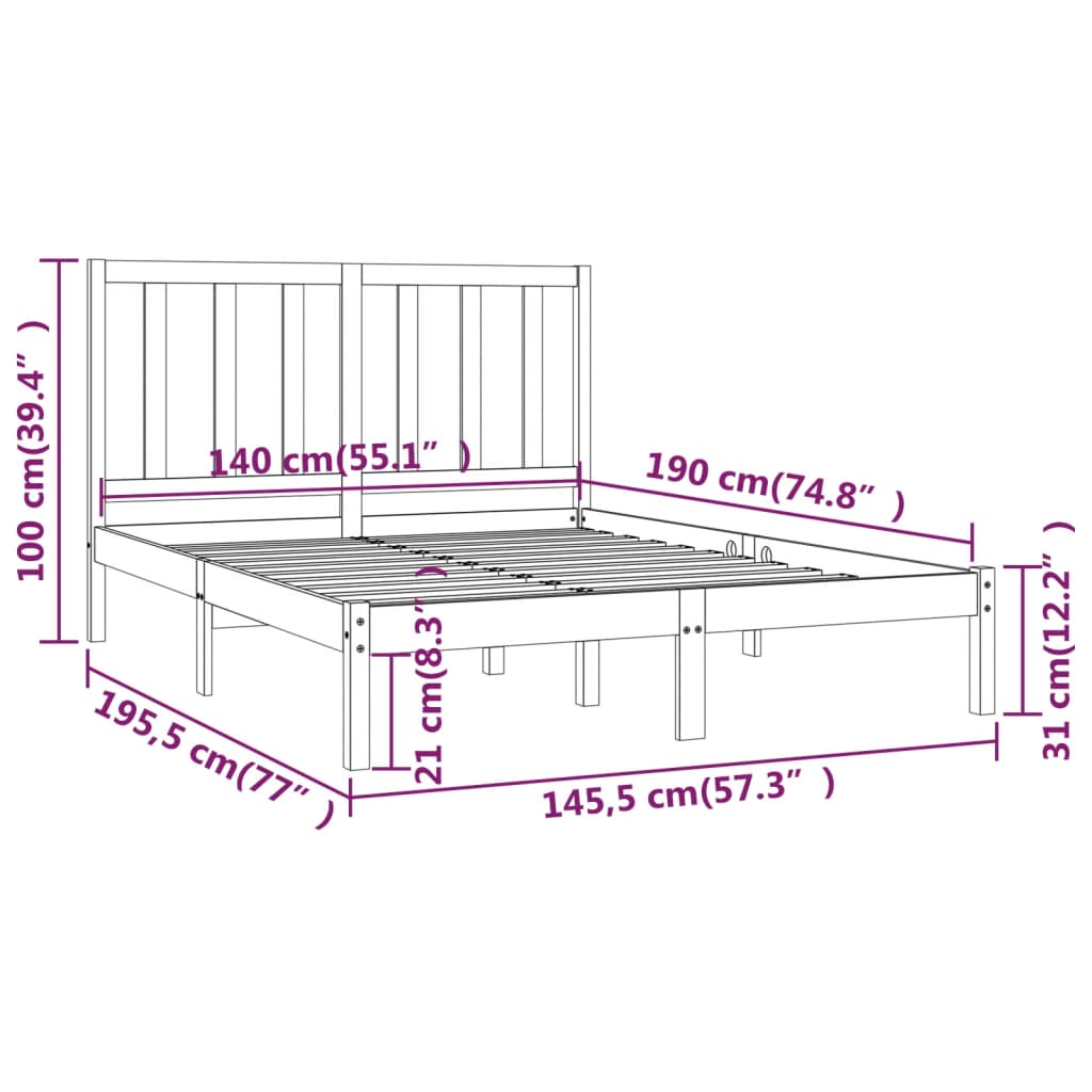 Cadre de lit sans matelas noir bois de pin massif 140x190 cm - XIOS