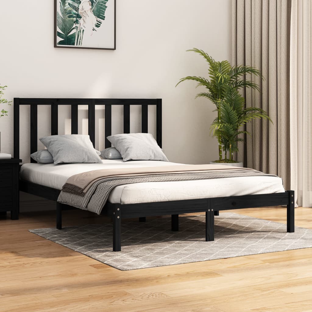 Cadre de lit sans matelas noir bois de pin massif 140x190 cm - XIOS
