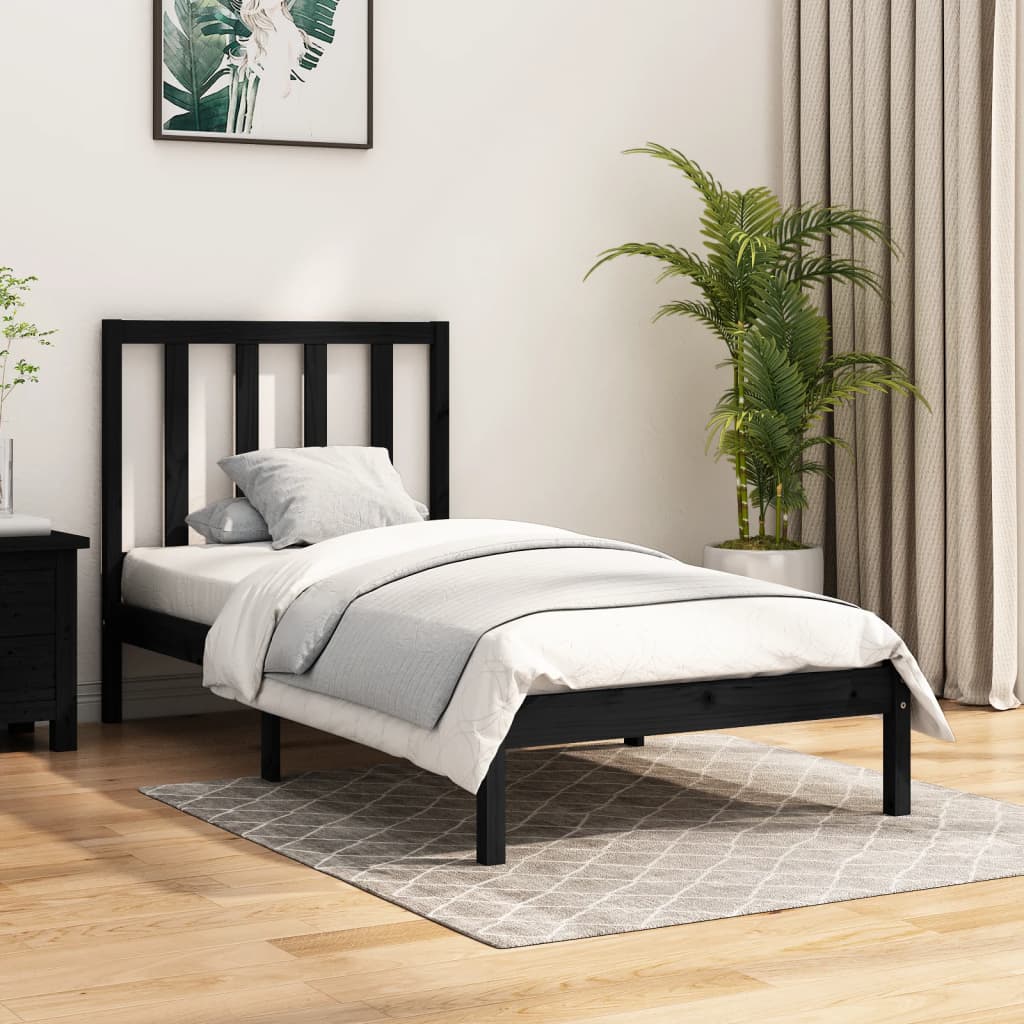 Cadre de lit sans matelas noir bois massif de pin 100x200 cm - XIOS