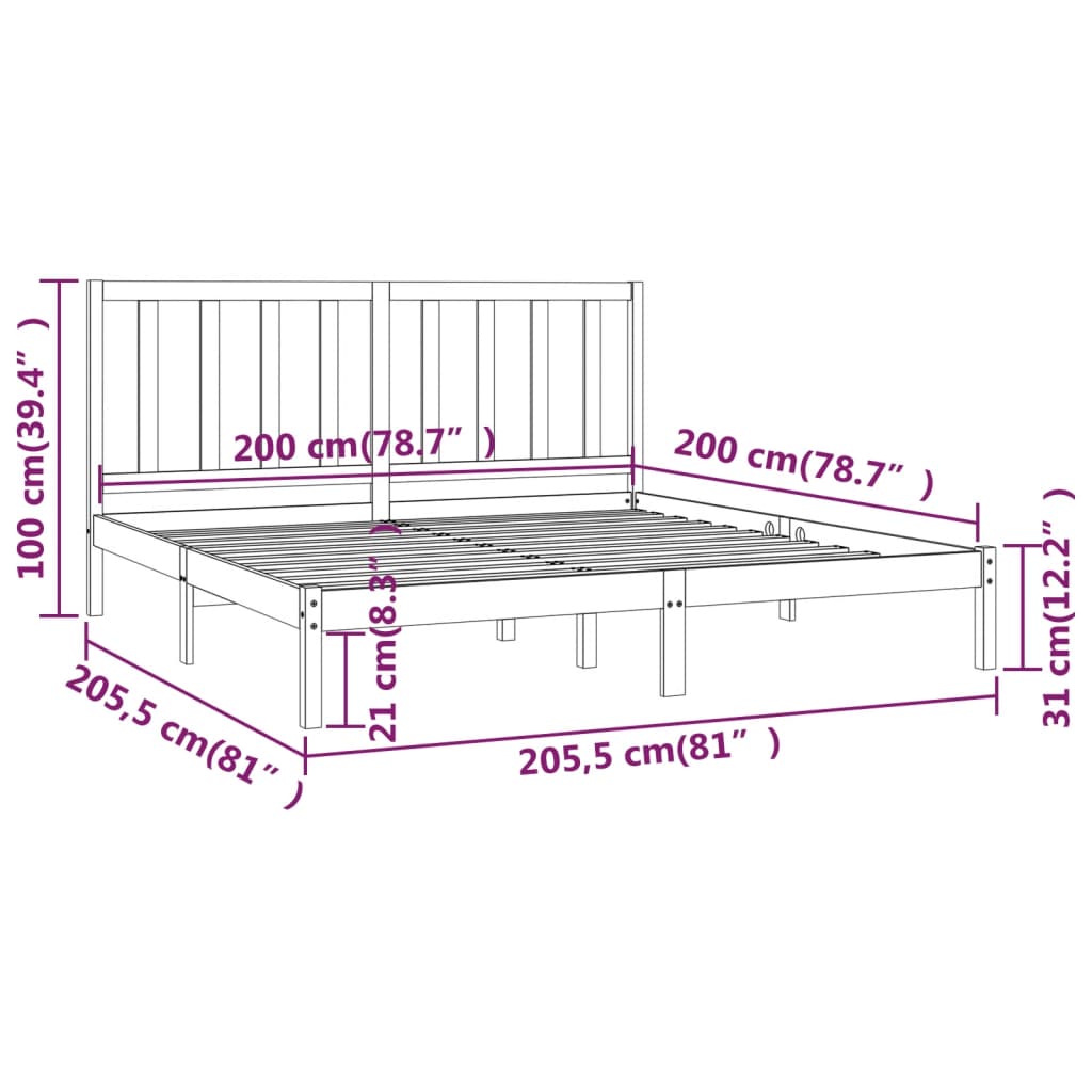 Cadre de lit sans matelas blanc bois massif de pin 200x200 cm - XIOS