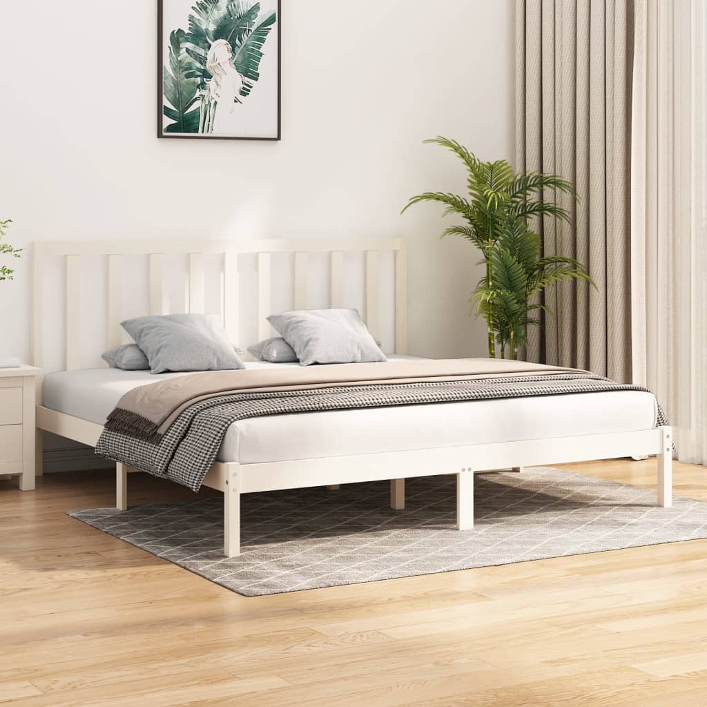 Cadre de lit sans matelas blanc bois massif de pin 200x200 cm - XIOS