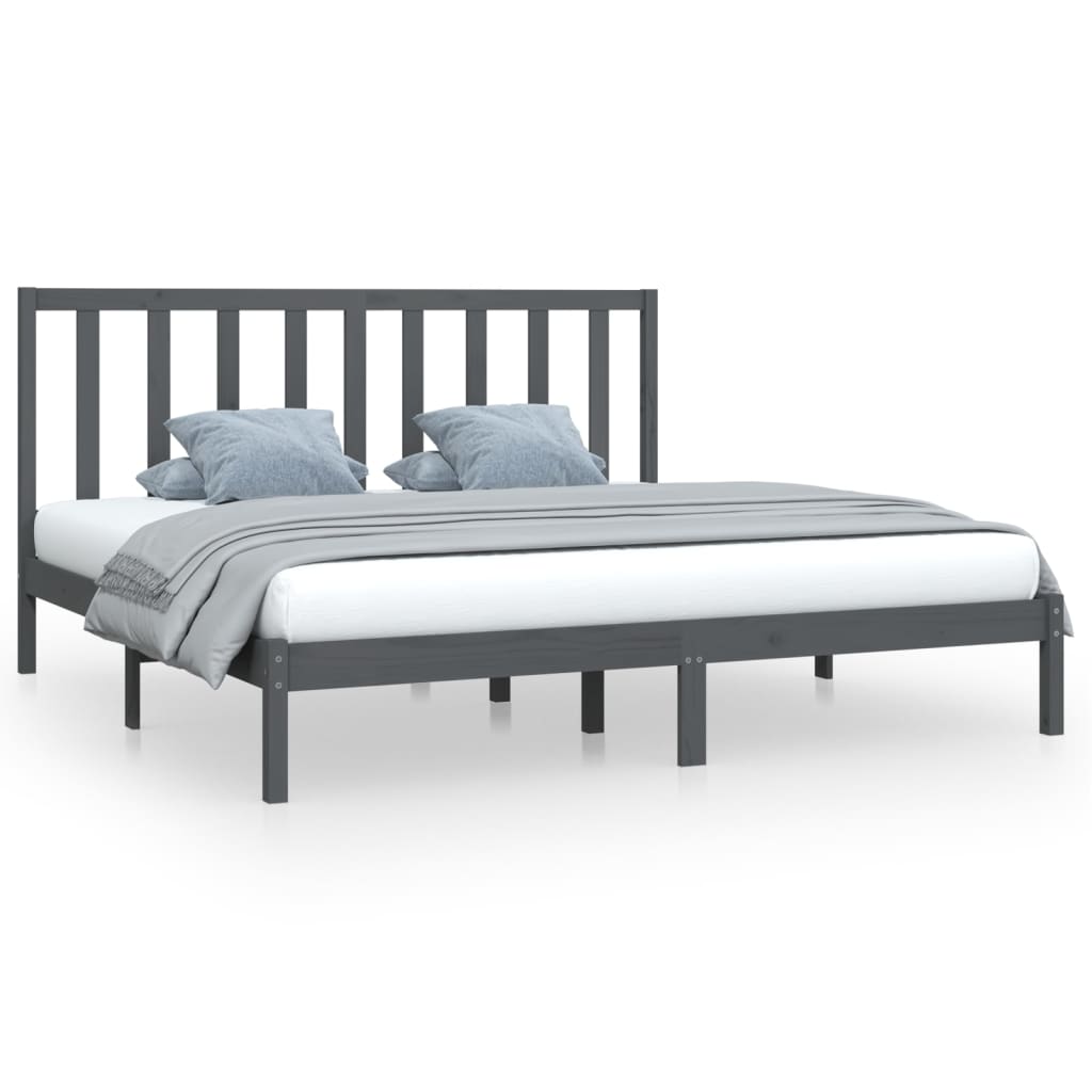 Cadre de lit sans matelas bois massif de pin gris 200x200 cm - XIOS